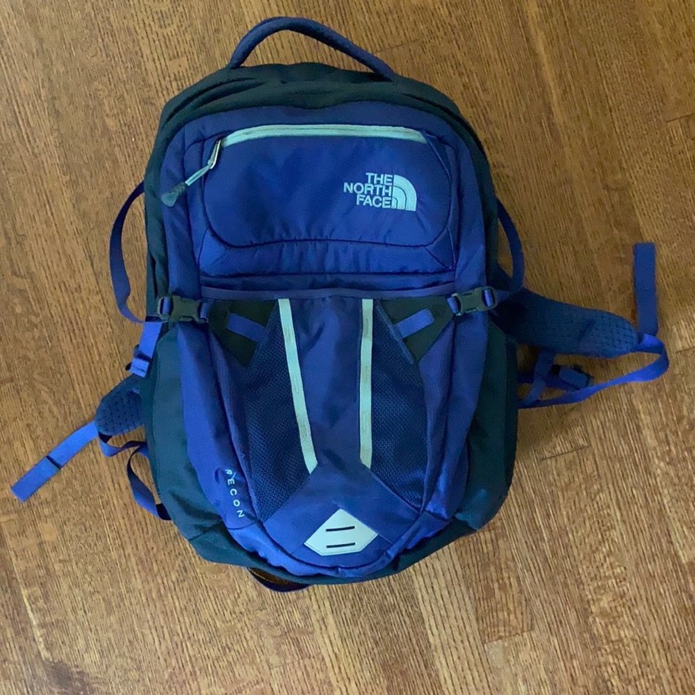 North Face Recon book bag dark purple with mint